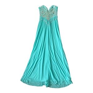 Aspeed Design Stunning Turquoise Strapless Lace Bodice Prom Formal Evening Gown